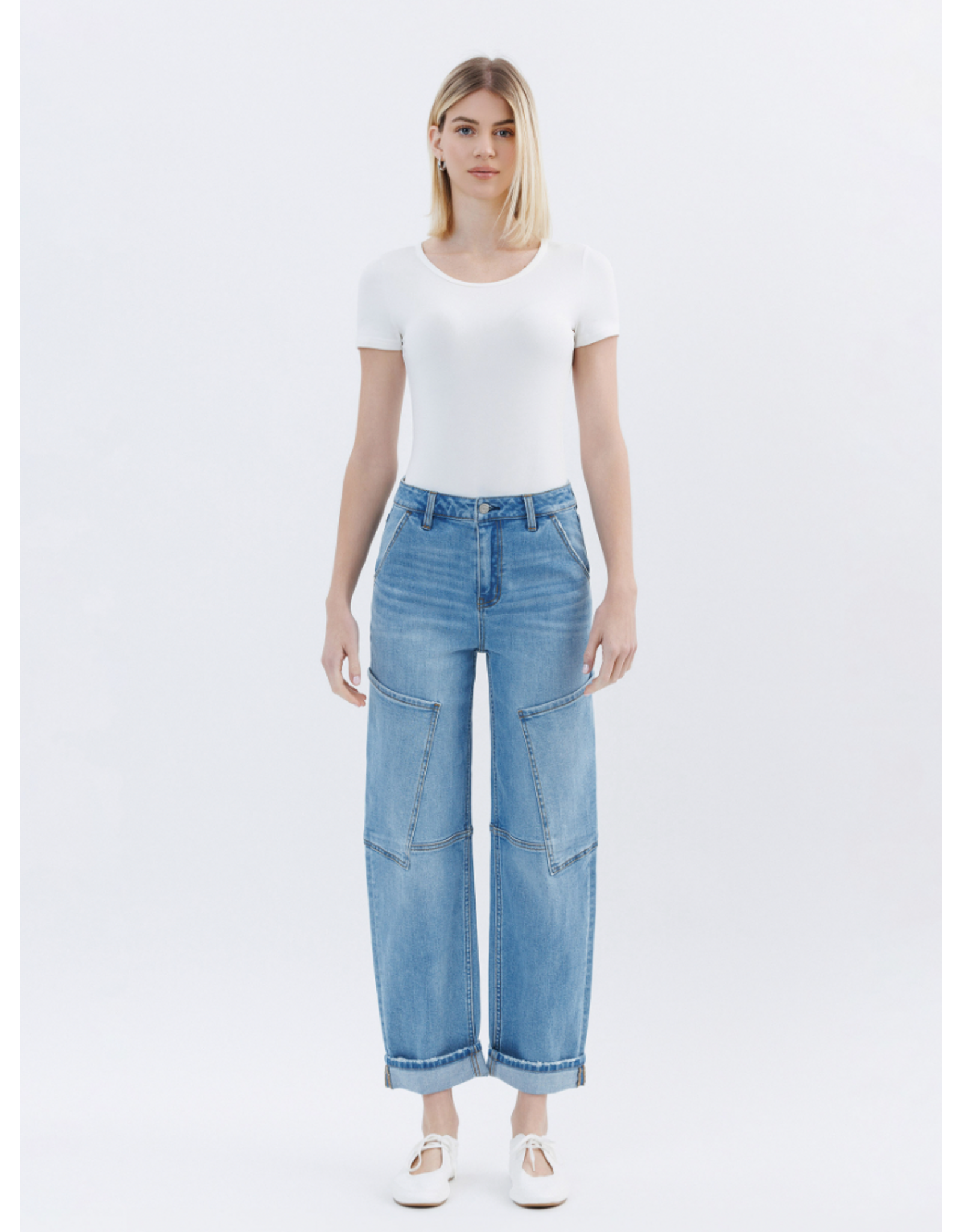 VERVET VERVET - Kate Super High Rise Utility Barrel Leg Jeans (Augustine)