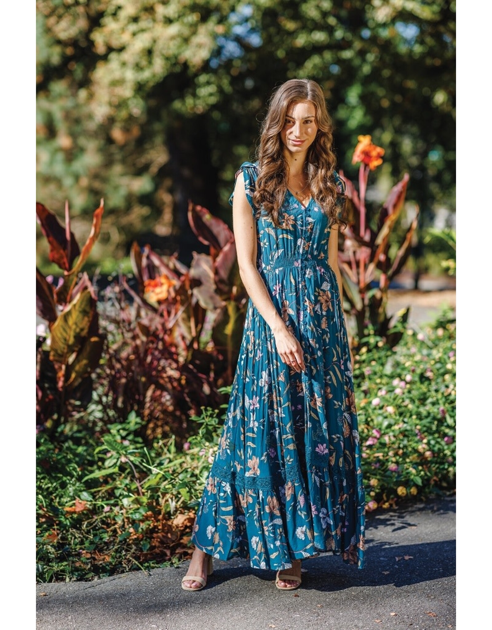 Papillon Papillon - Floral button front maxi dress (teal)