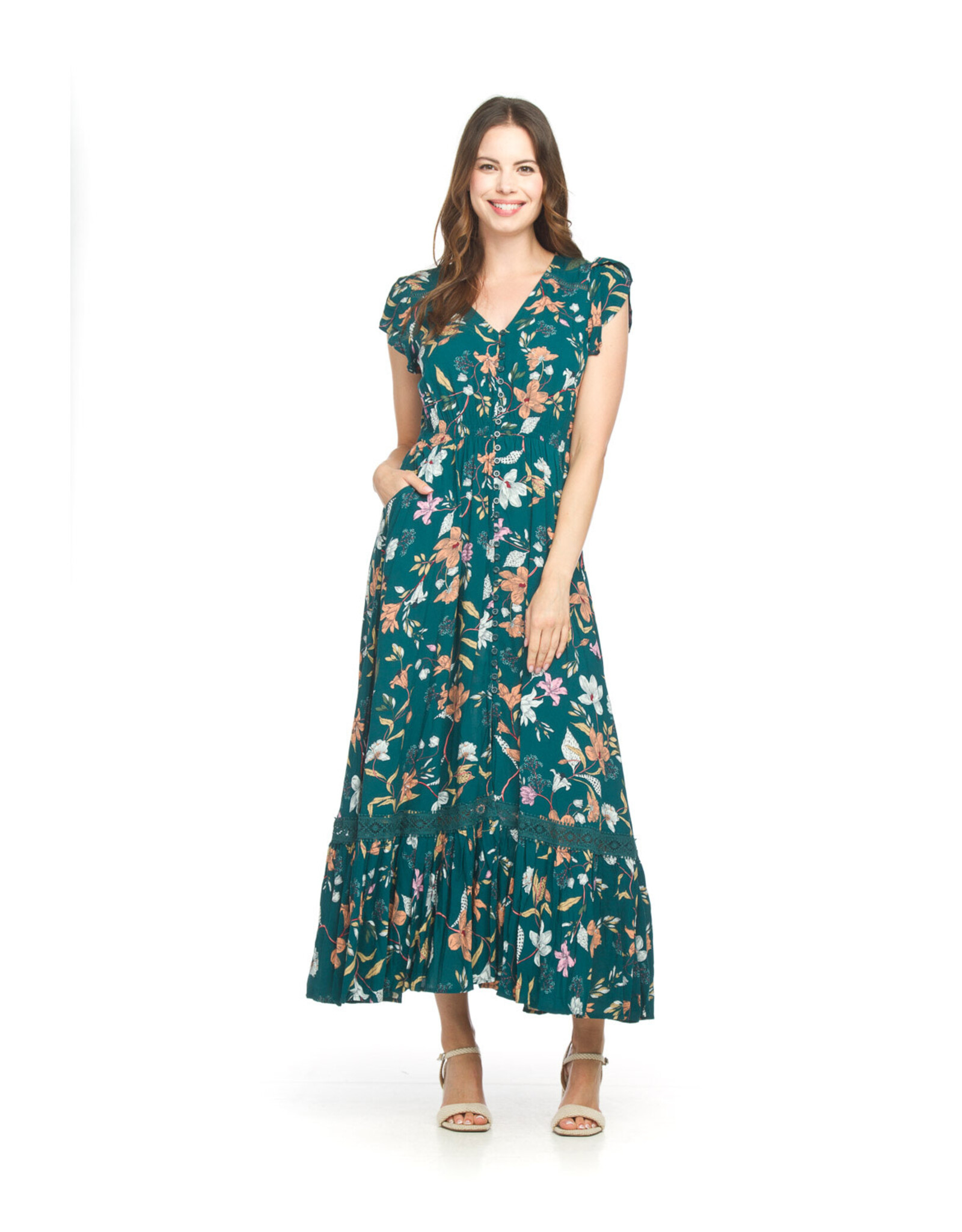 Papillon Papillon - Floral button front maxi dress (teal)