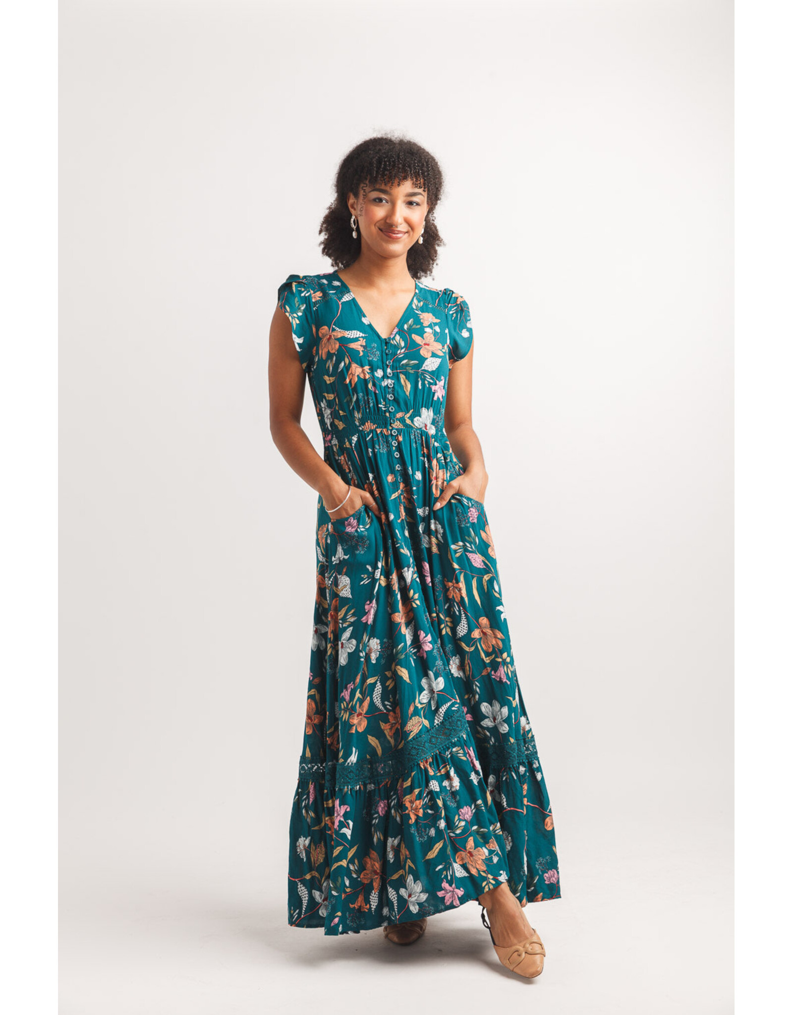 Papillon Papillon - Floral button front maxi dress (teal)