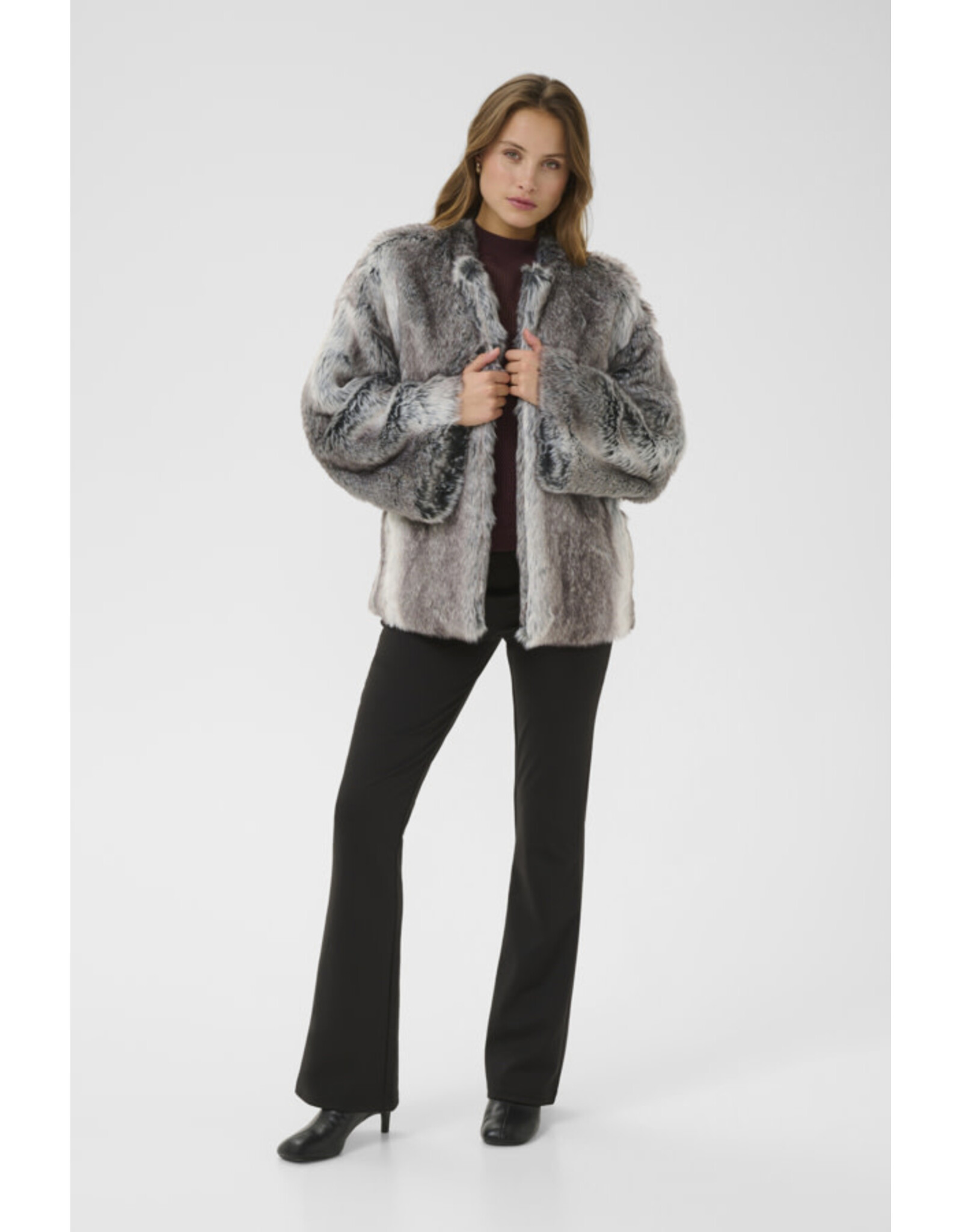 Kaffe Kaffe - Solana Faux Fur Coat (Grey / Brown Fur)