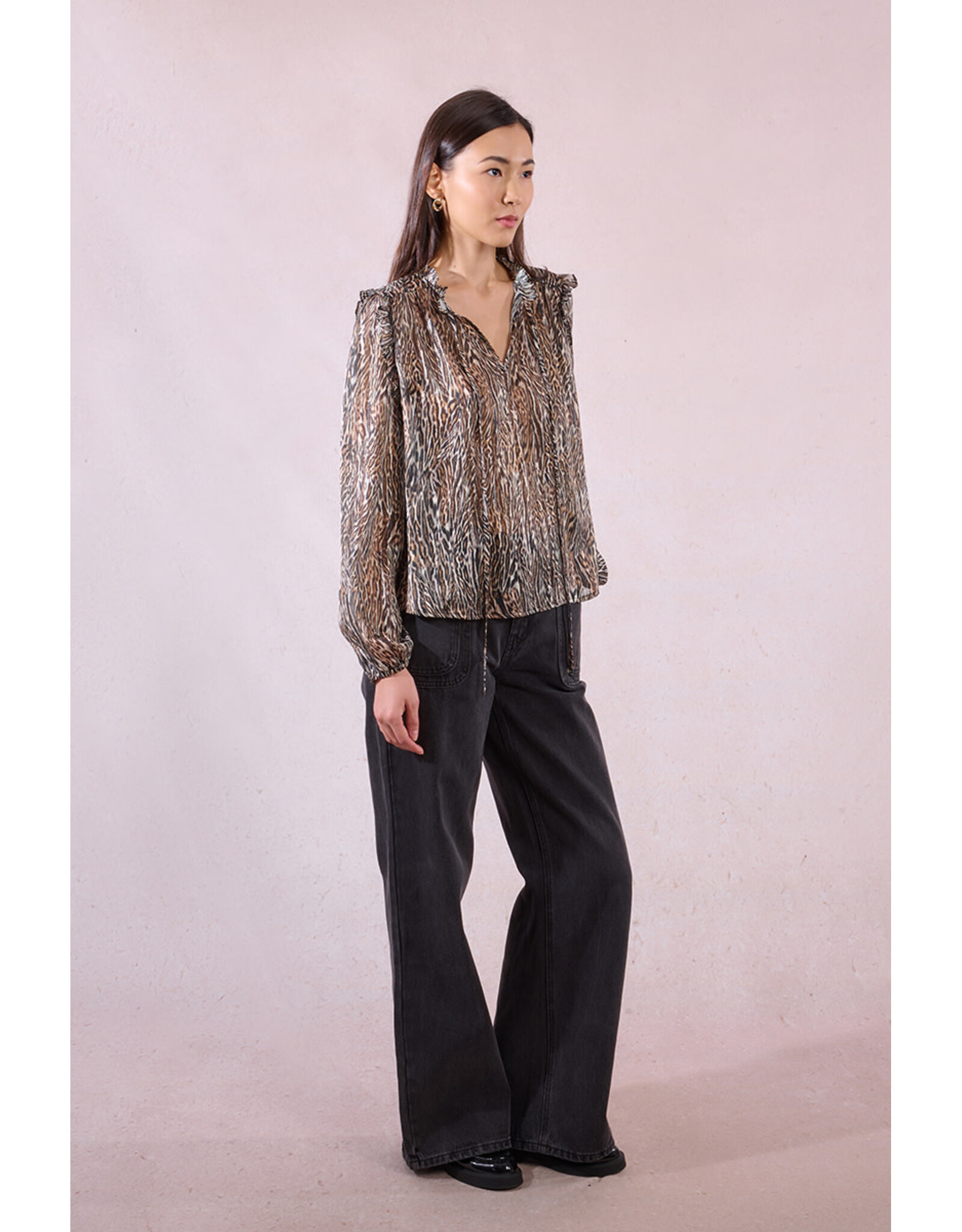 Molly Bracken Molly Bracken - Animal Print Blouse with Tie Front