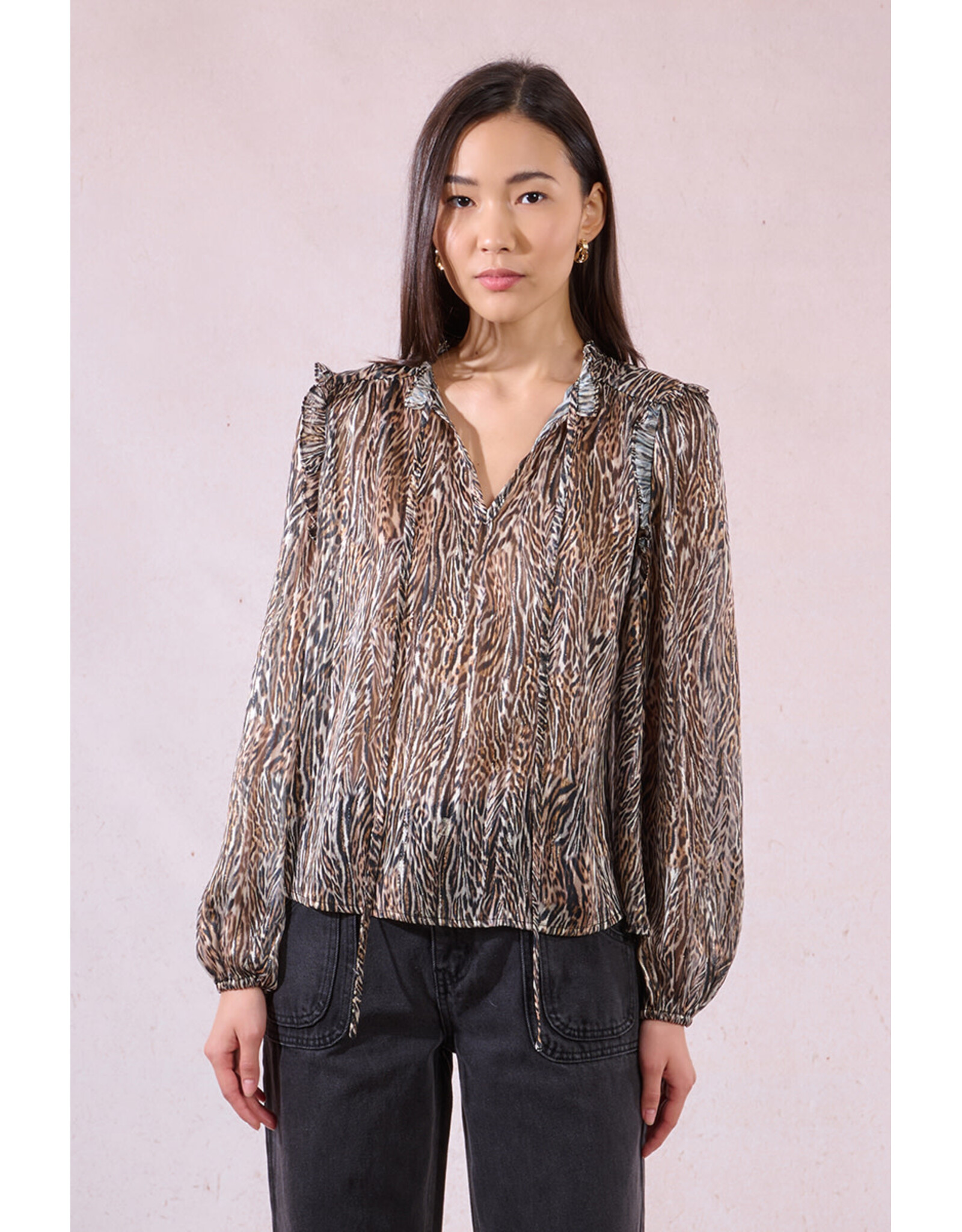Molly Bracken Molly Bracken - Animal Print Blouse with Tie Front