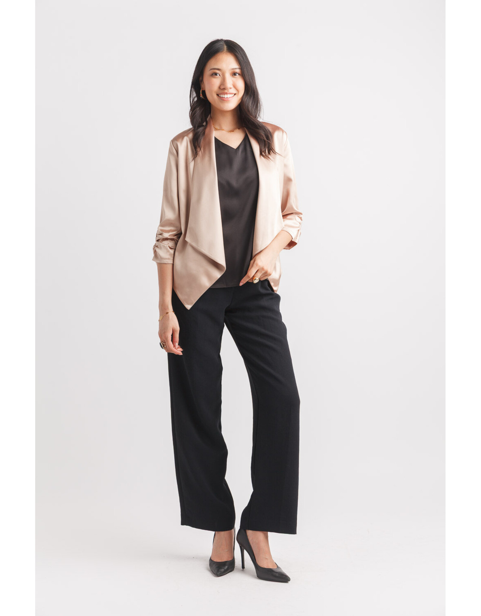 Papillon Papillon - Satin Blazer with Ruched Sleeves (Champagne)