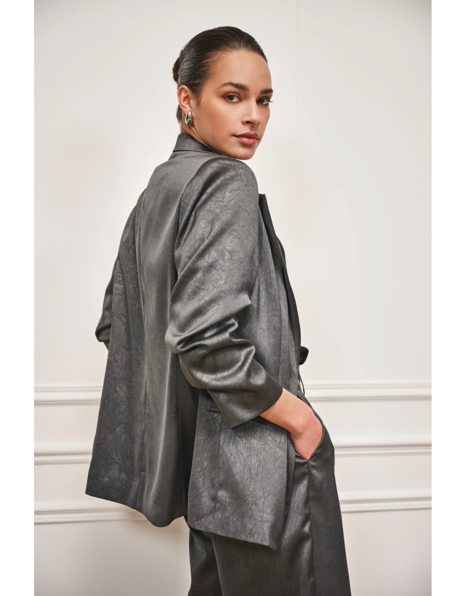 EsQualo Esqualo - Shimmer Crinkle Blazer (Anthracite)