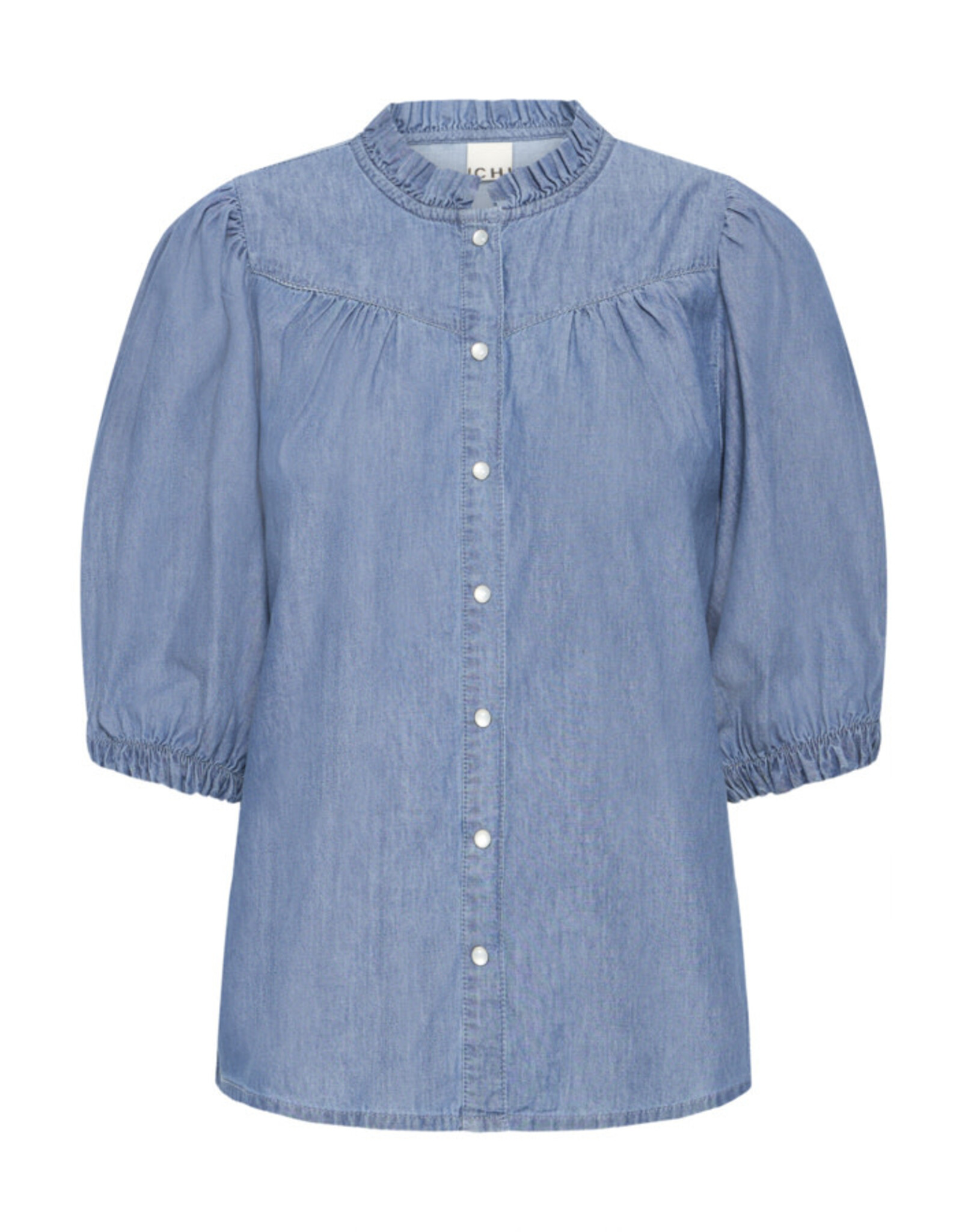 ICHI ICHI - Ancey Chambray Button Up Top (Washed Medium Blue)