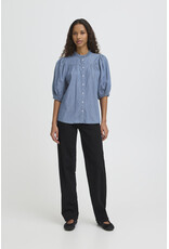 ICHI ICHI - Ancey Chambray Button Up Top (Washed Medium Blue)