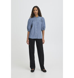 ICHI ICHI - Ancey Chambray Button Up Top (Washed Medium Blue)