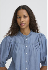 ICHI ICHI - Ancey Chambray Button Up Top (Washed Medium Blue)