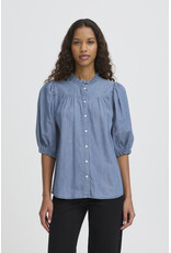 ICHI ICHI - Ancey Chambray Button Up Top (Washed Medium Blue)
