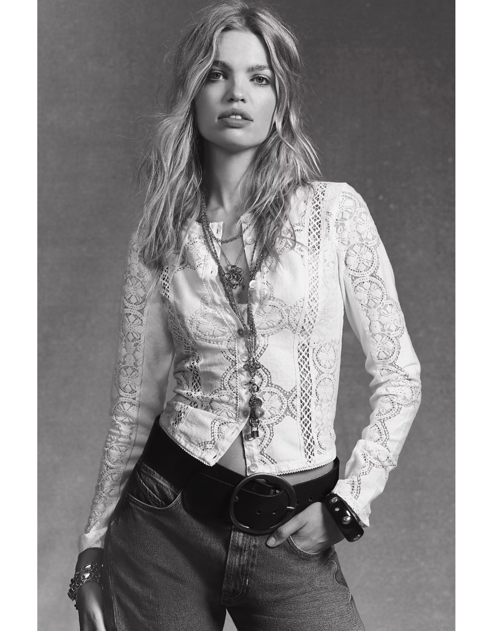 Free people Free People -  Jae Sheer Lace Knit Long Sleeve Top (Sugar Swizzle)