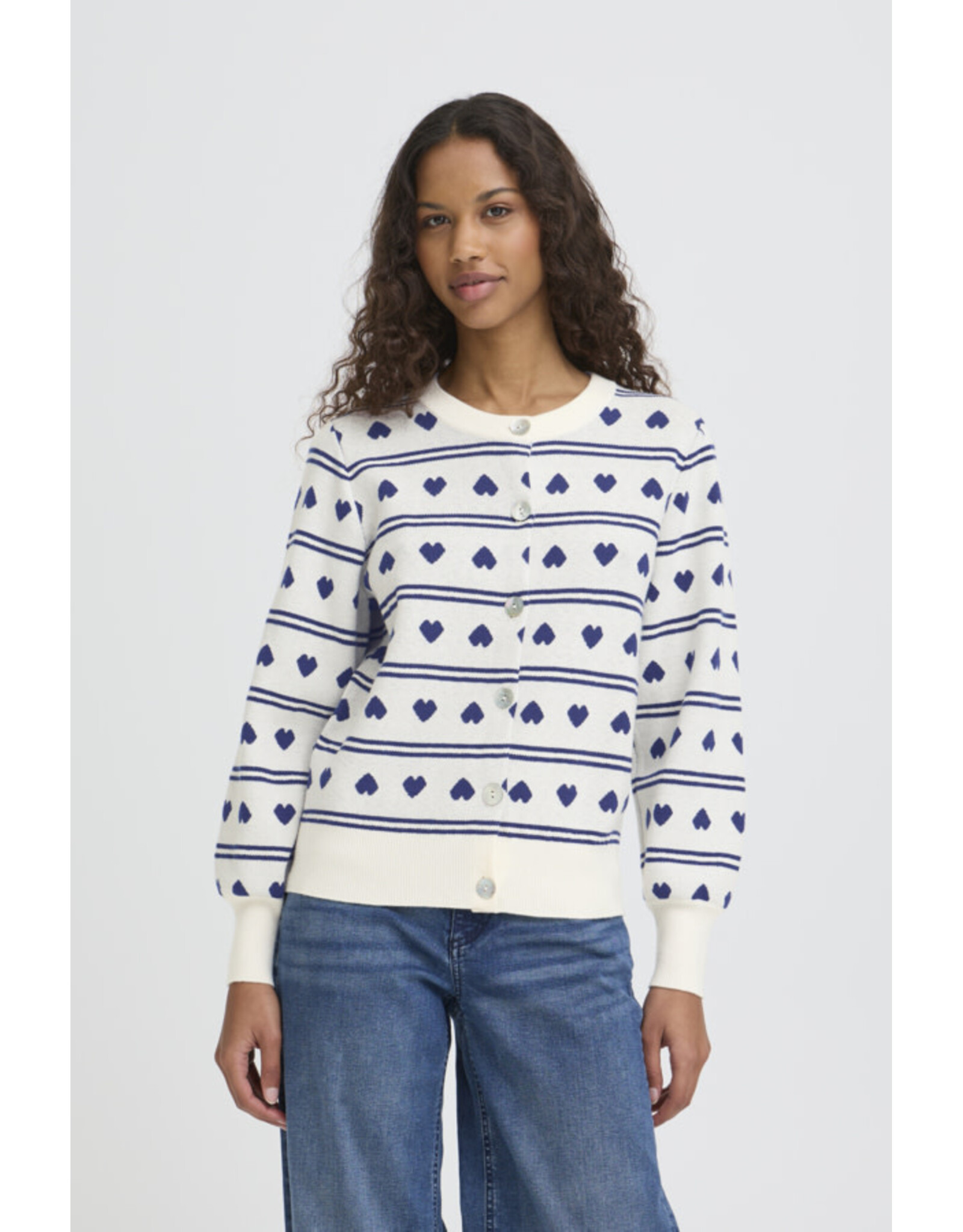 ICHI ICHI - Brielle Heart Print Cardigan (Birch / Blue)