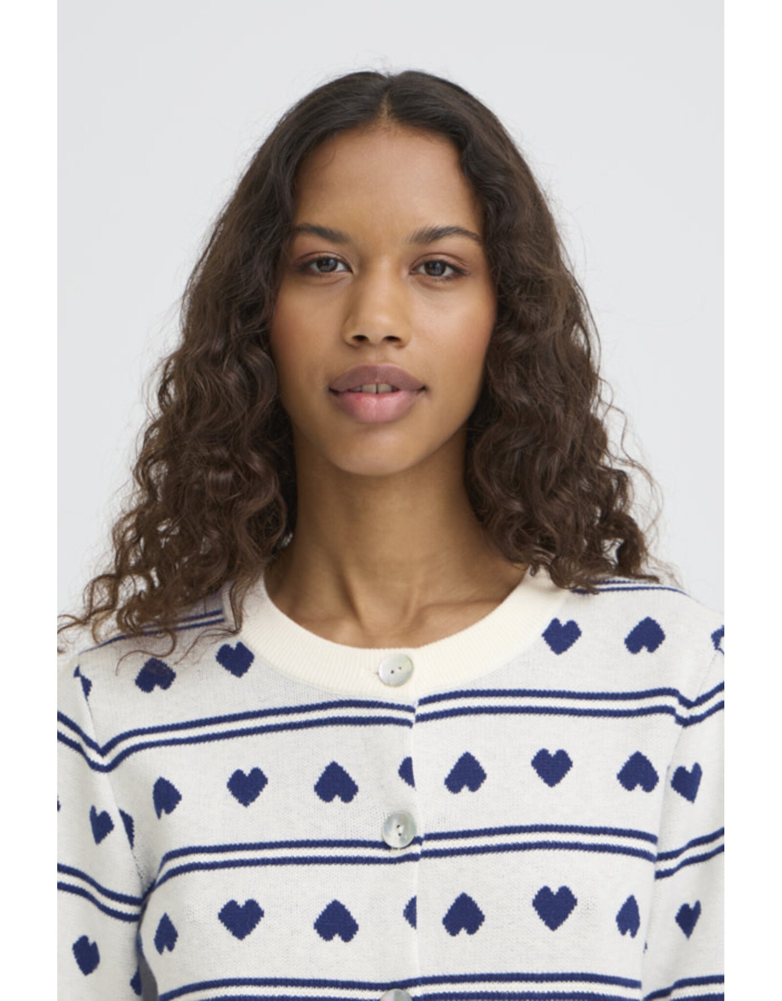 ICHI ICHI - Brielle Heart Print Cardigan (Birch / Blue)