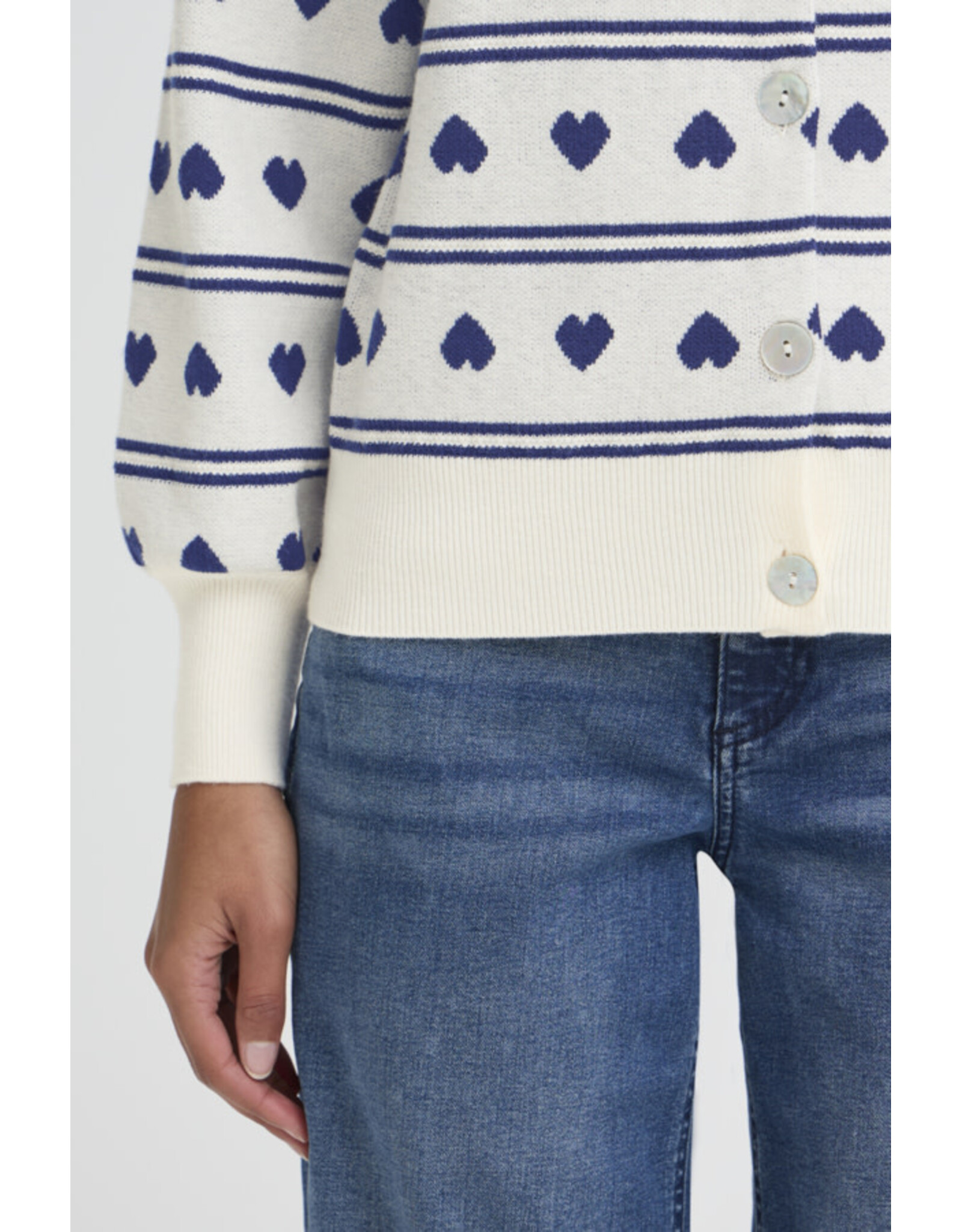 ICHI ICHI - Brielle Heart Print Cardigan (Birch / Blue)