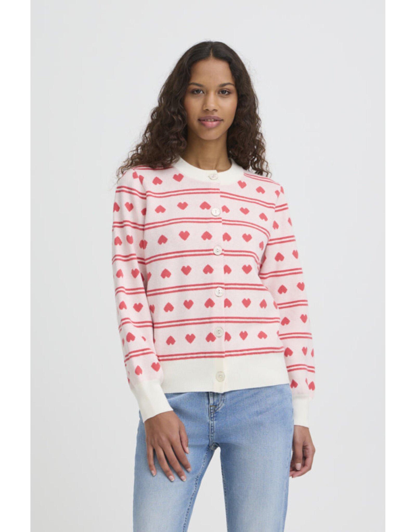 ICHI ICHI - Brielle Heart Print Cardigan (Birch / Pink)