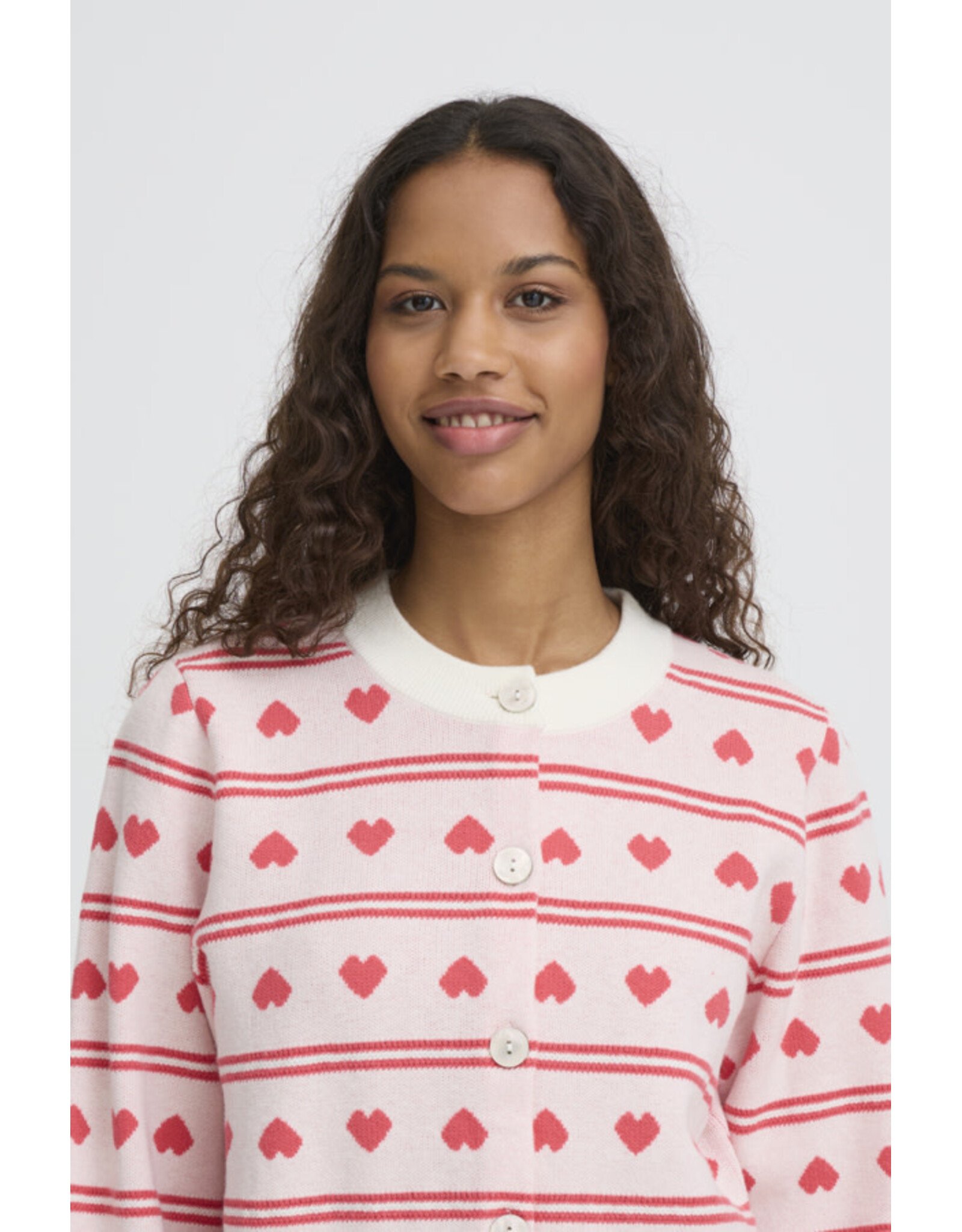 ICHI ICHI - Brielle Heart Print Cardigan (Birch / Pink)