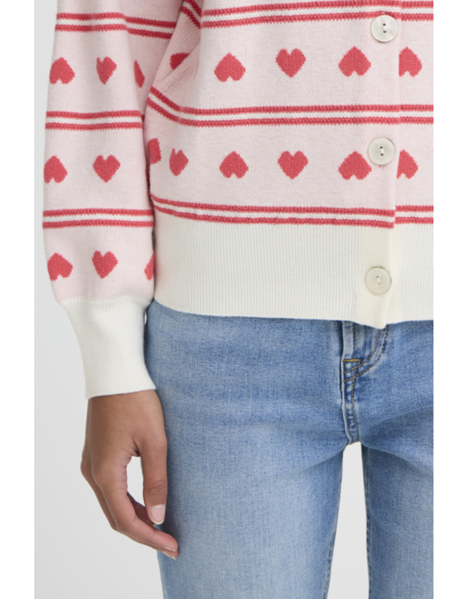 ICHI ICHI - Brielle Heart Print Cardigan (Birch / Pink)