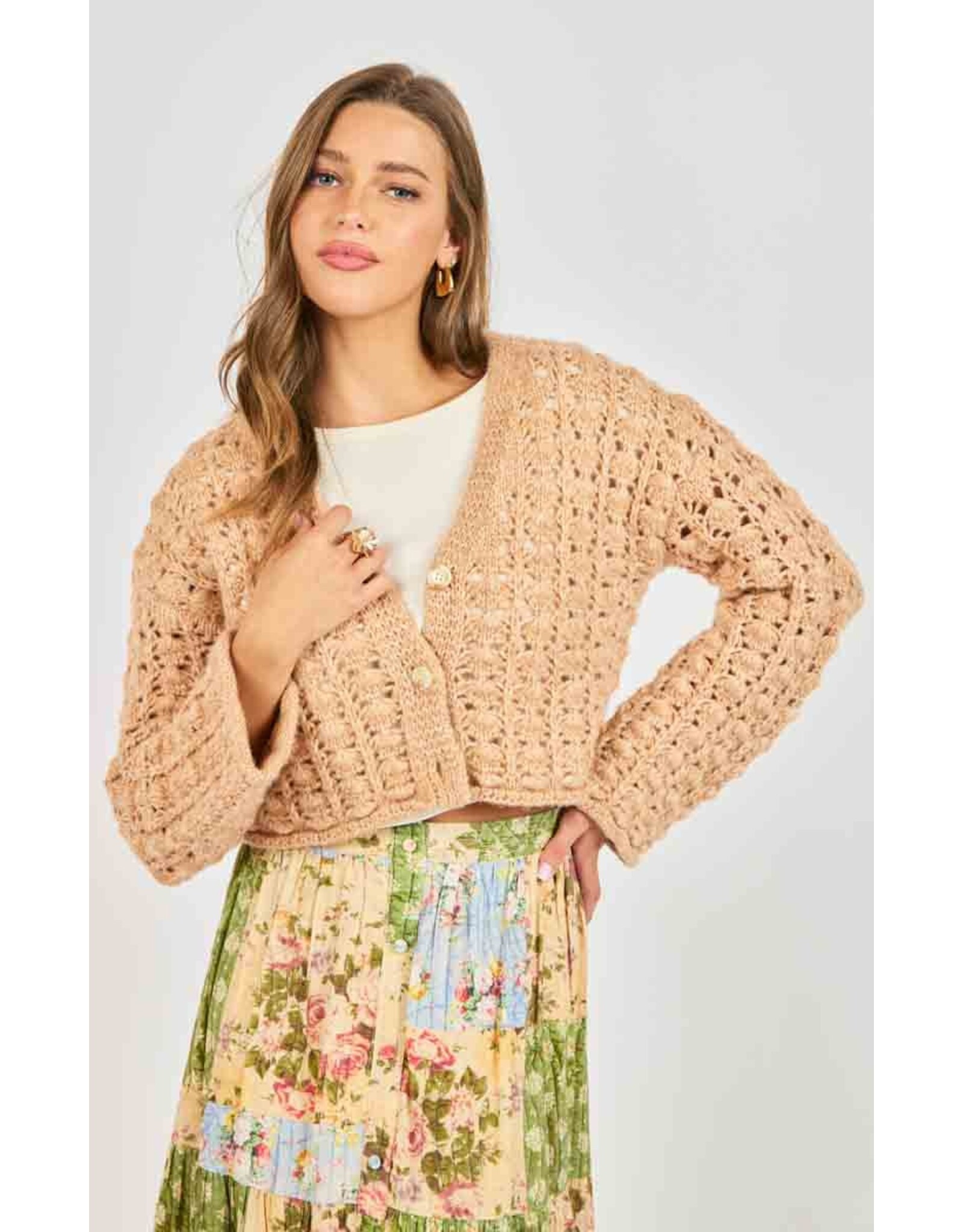 Sadie & Sage Sadie & Sage - Krista Open Knit Cardigan (Pink Beige)