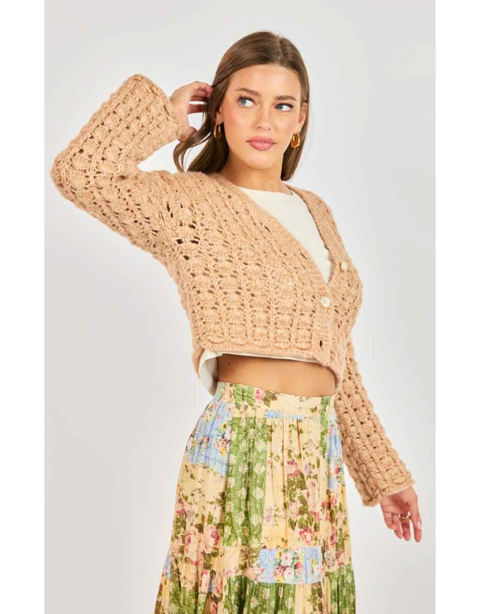 Sadie & Sage Sadie & Sage - Krista Open Knit Cardigan (Pink Beige)