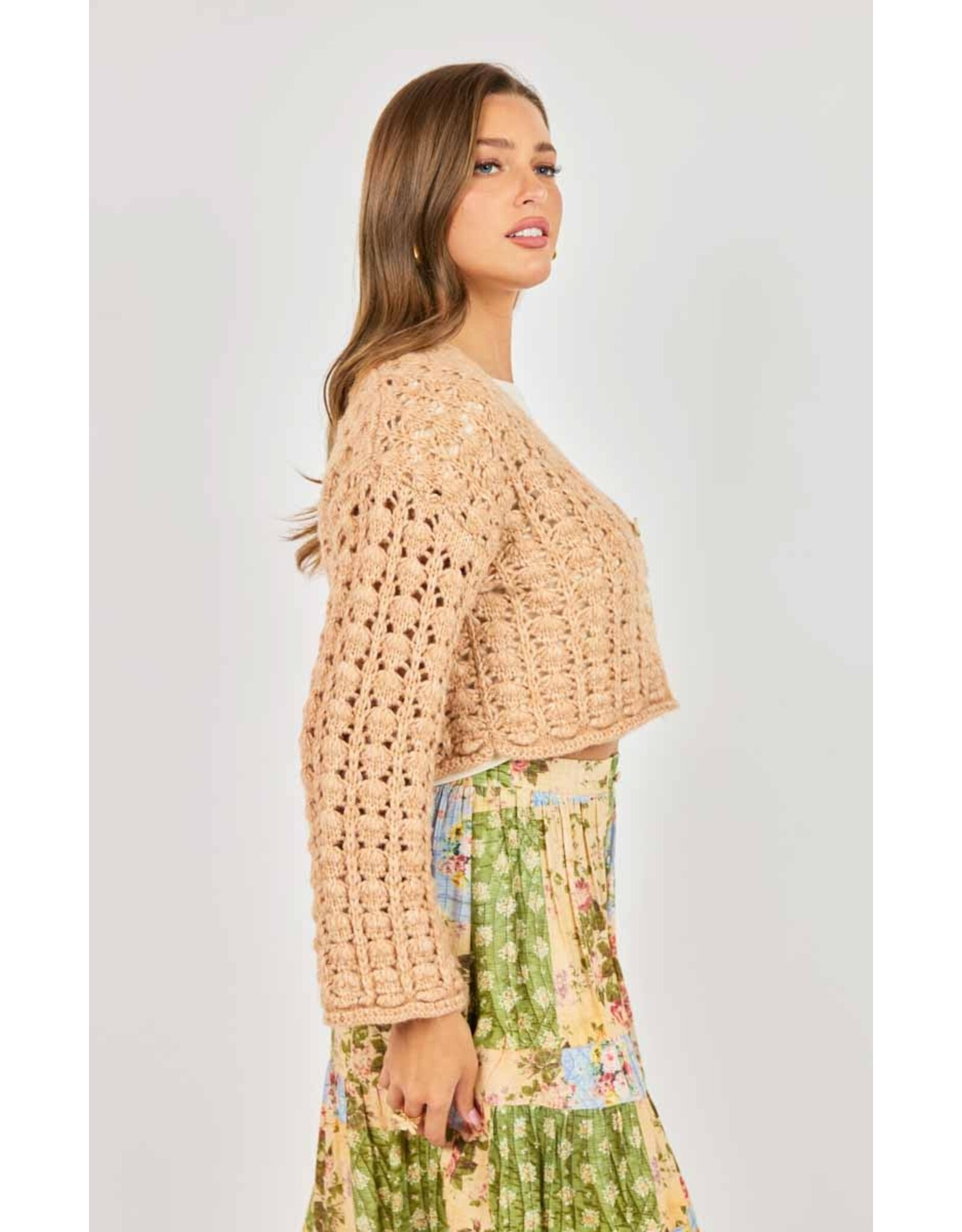 Sadie & Sage Sadie & Sage - Krista Open Knit Cardigan (Pink Beige)
