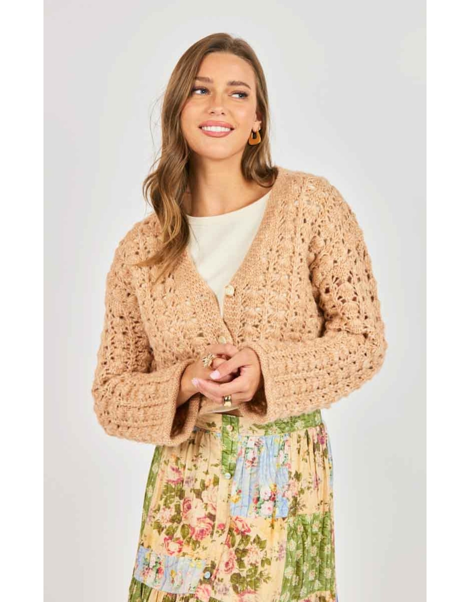 Sadie & Sage Sadie & Sage - Krista Open Knit Cardigan (Pink Beige)
