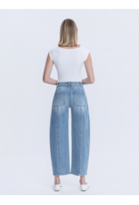 VERVET VERVET - High Waist Tie Crop Wide Barrel Jeans (Inspirational)