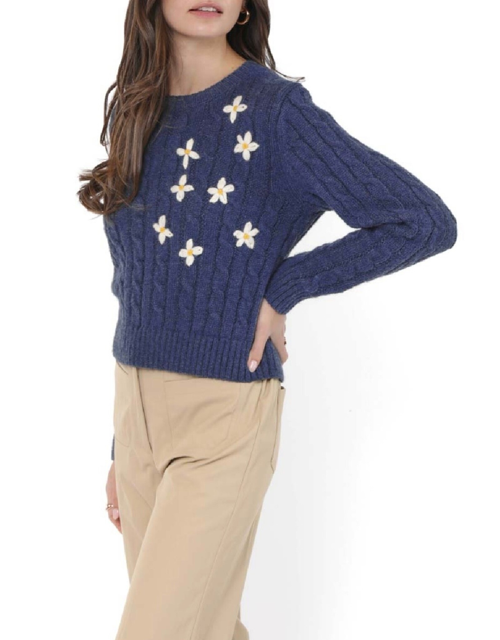 Sadie & Sage Sadie & Sage - Lulu Embroidered Daisy Sweater (Navy)