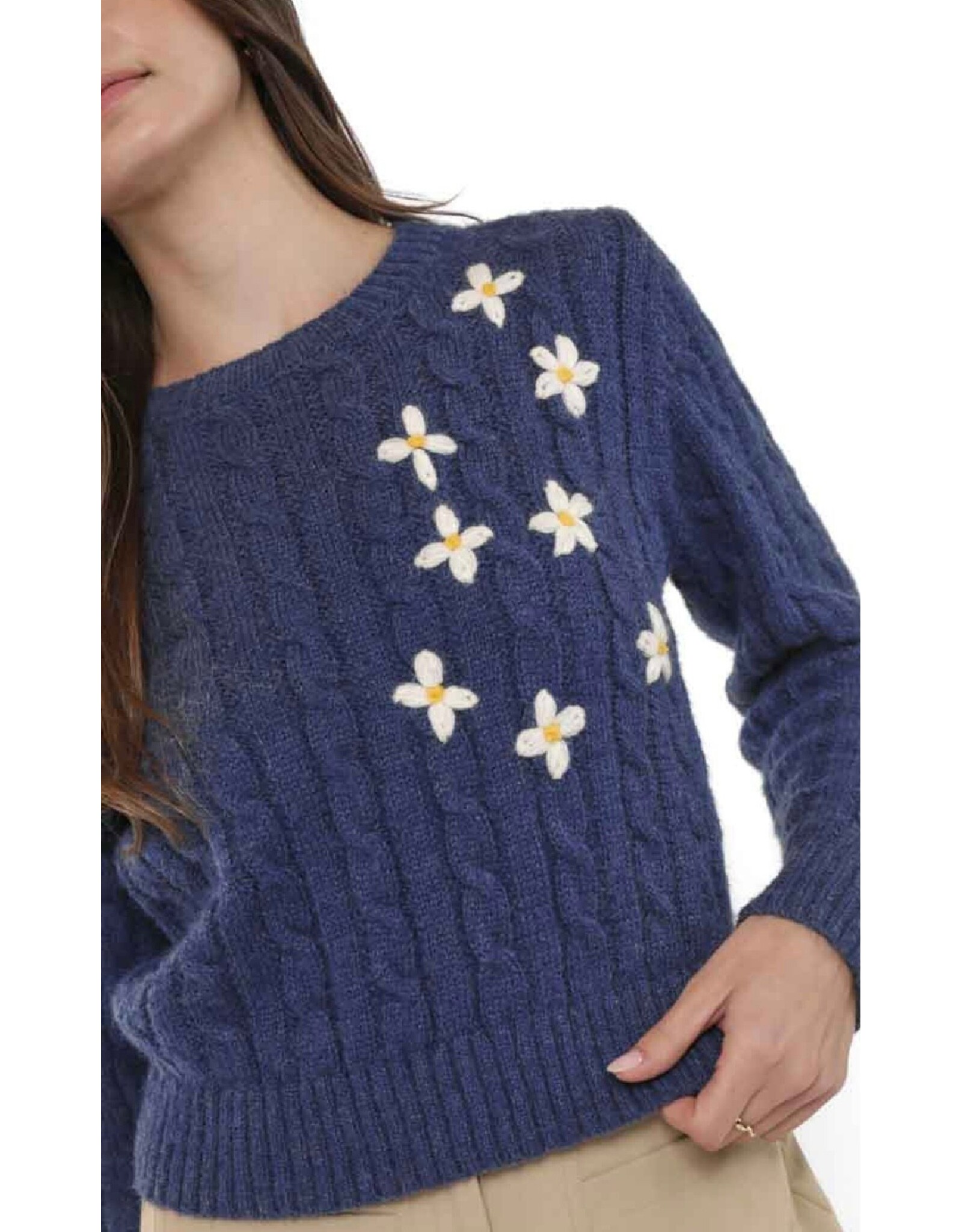 Sadie & Sage Sadie & Sage - Lulu Embroidered Daisy Sweater (Navy)