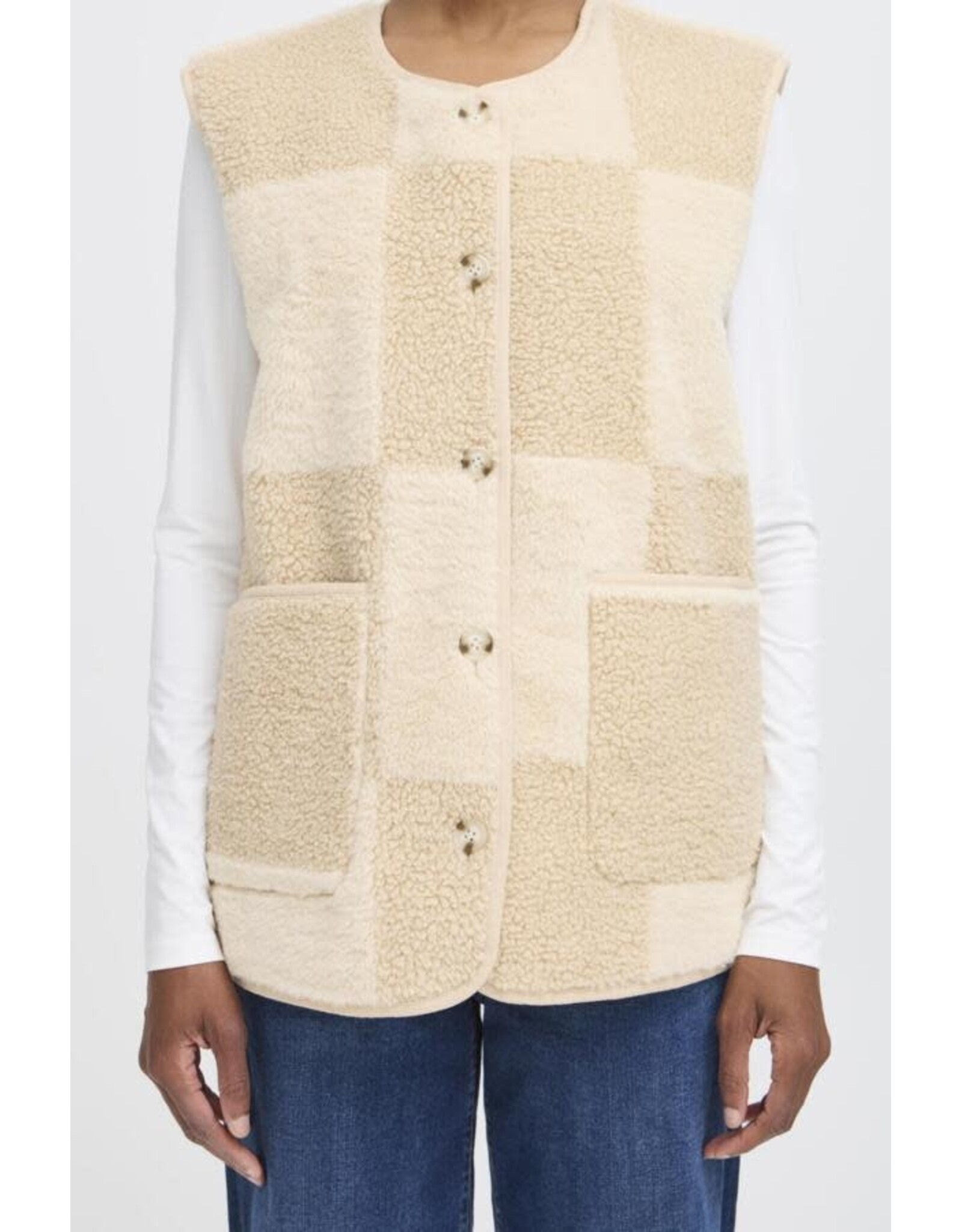 ICHI ICHI - Tonza Checkerboard Sherpa Vest (Fog)