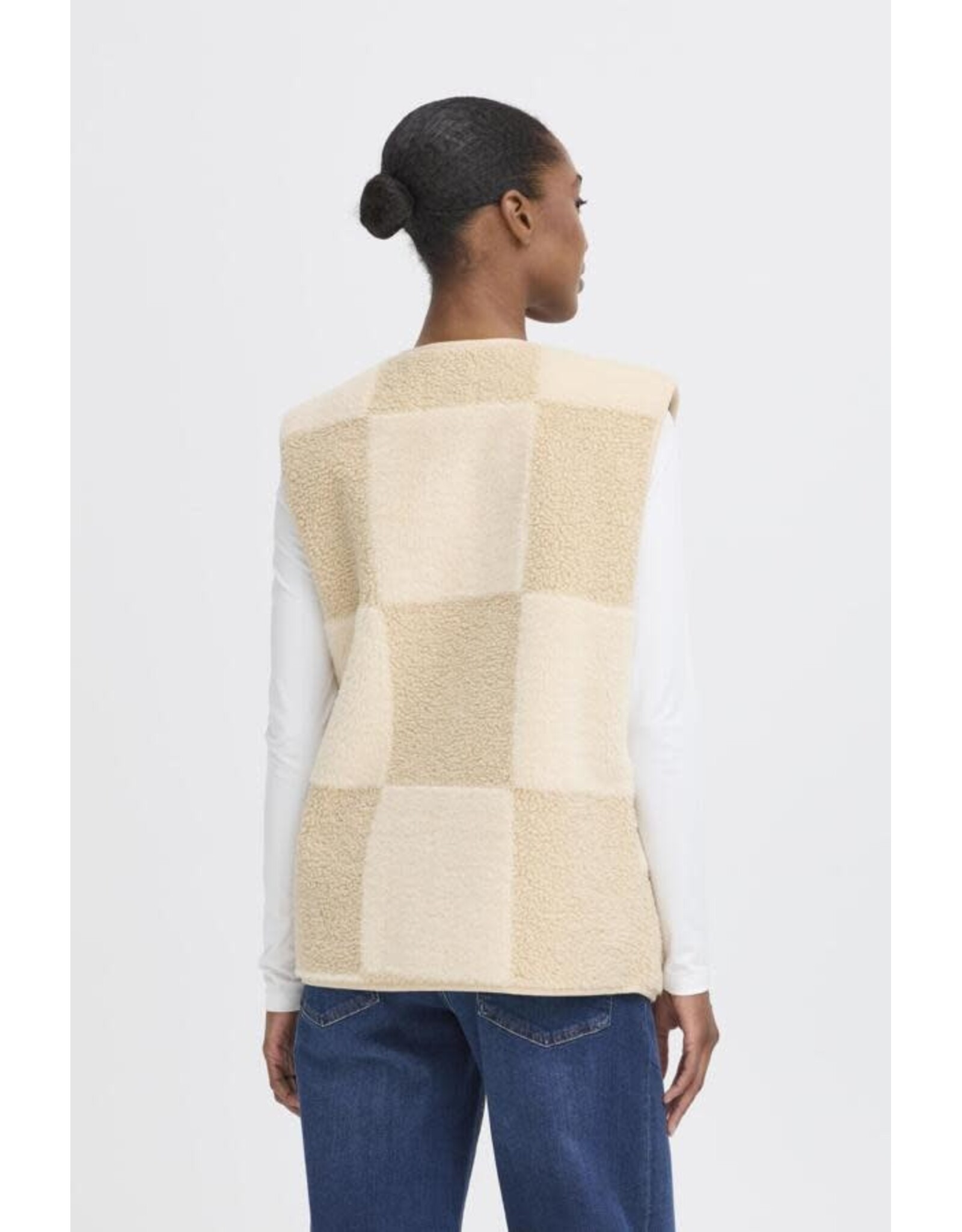 ICHI ICHI - Tonza Checkerboard Sherpa Vest (Fog)