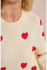 Molly Bracken Molly Bracken -  Heart Print Sweater (Ecru)