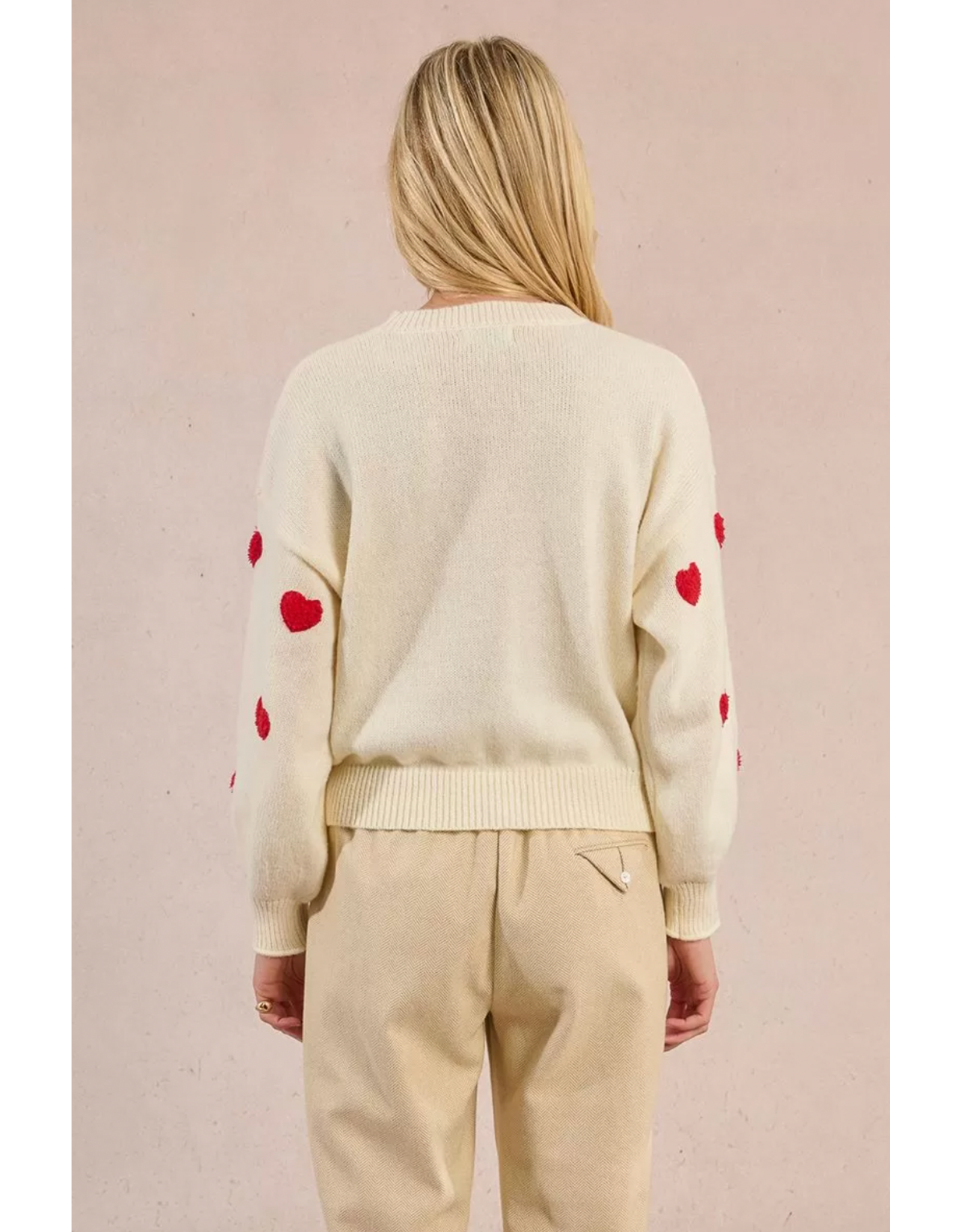 Molly Bracken Molly Bracken -  Heart Print Sweater (Ecru)