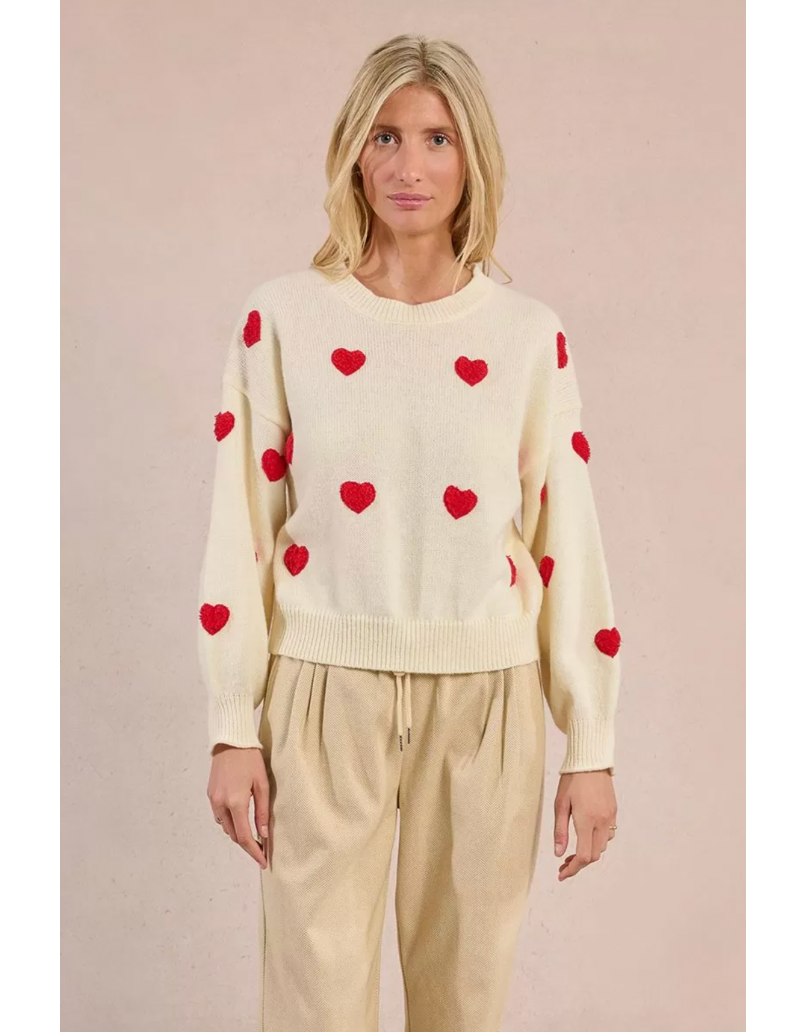 Molly Bracken Molly Bracken -  Heart Print Sweater (Ecru)