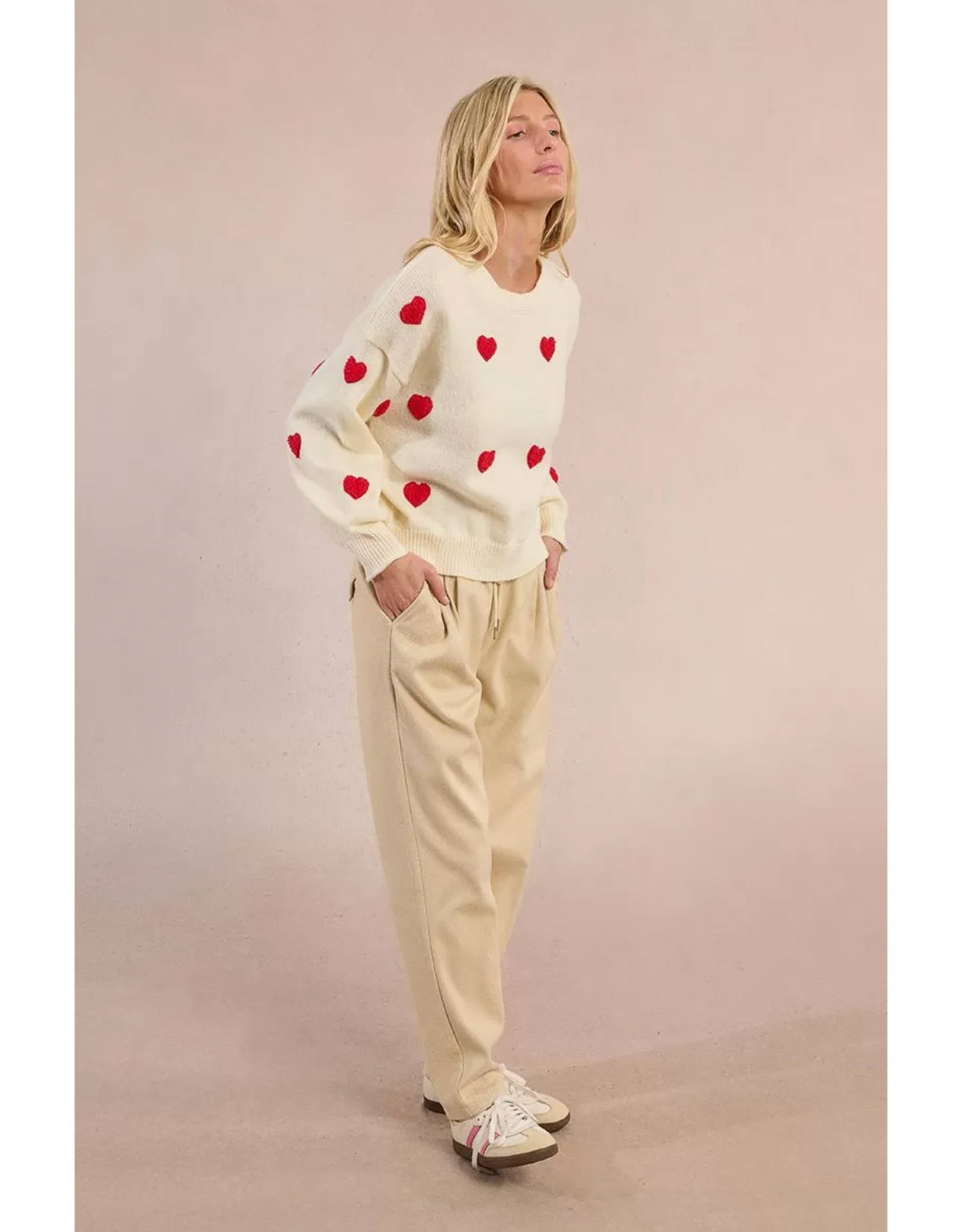 Molly Bracken Molly Bracken -  Heart Print Sweater (Ecru)