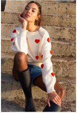 Molly Bracken Molly Bracken -  Heart Print Sweater (Ecru)