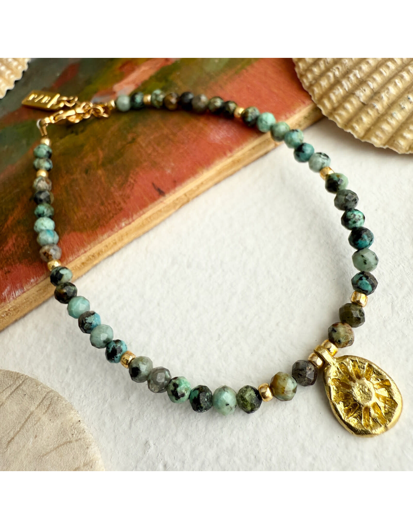 Pika & Bear Pika & Bear - "Hanalei" Natural Stone & Sun Charm Bracelet