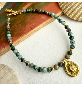 Pika & Bear Pika & Bear - "Hanalei" Natural Stone & Sun Charm Bracelet