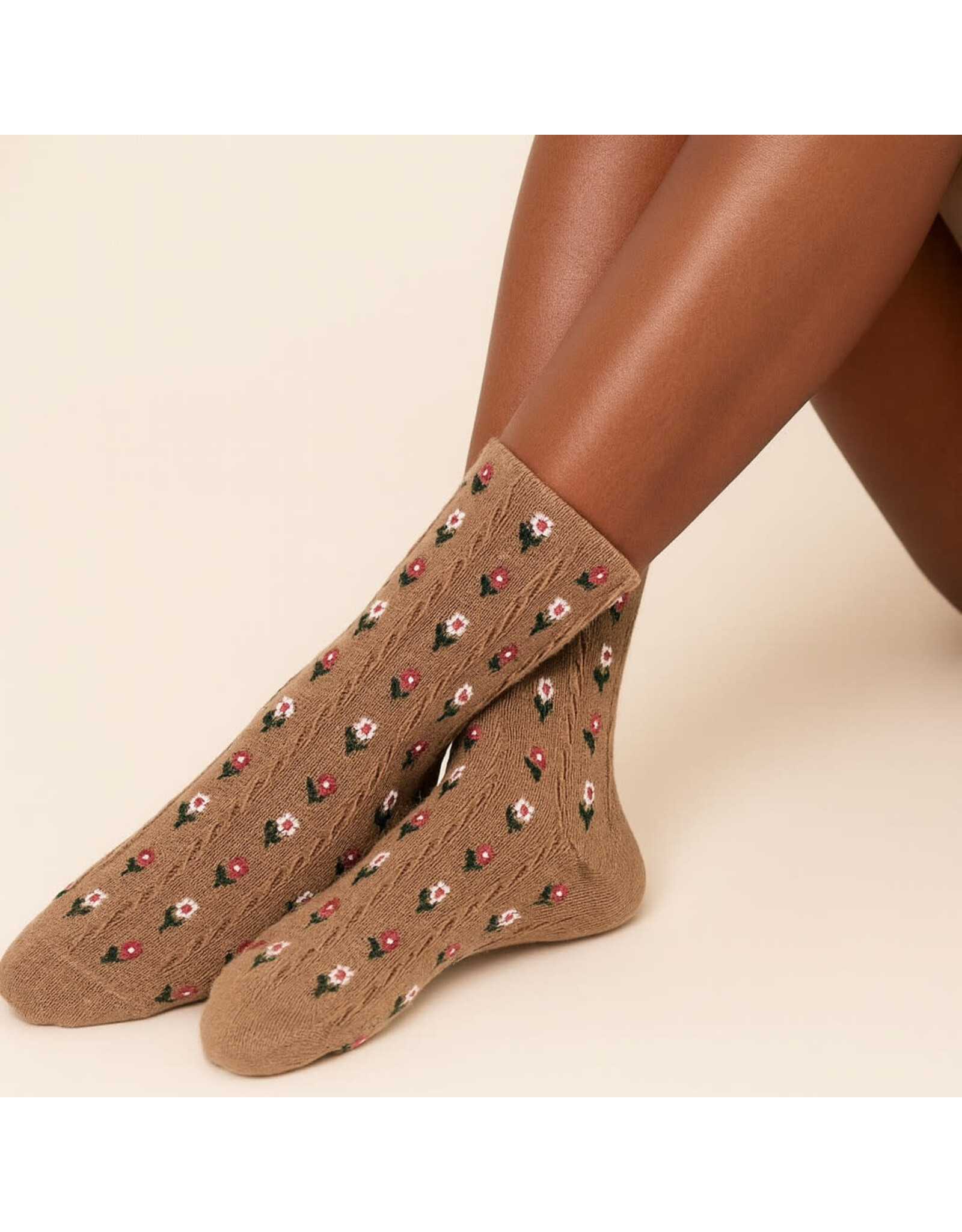 Pika & Bear Pika & Bear - "Chloe" Floral Applique and Pointelle Crew Socks (2 pack)