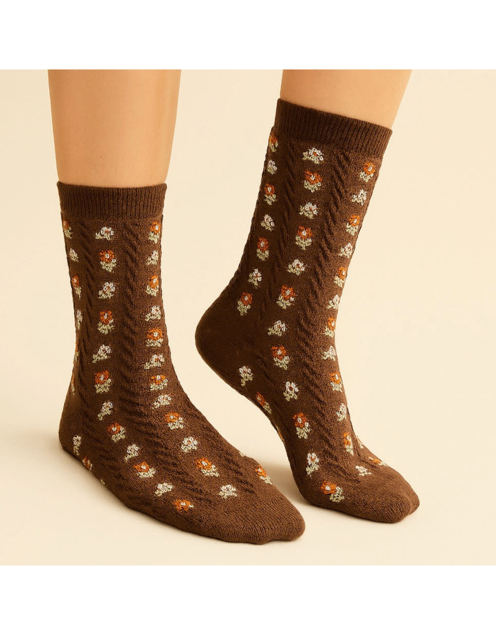 Pika & Bear Pika & Bear - "Chloe" Floral Applique and Pointelle Crew Socks (2 pack)