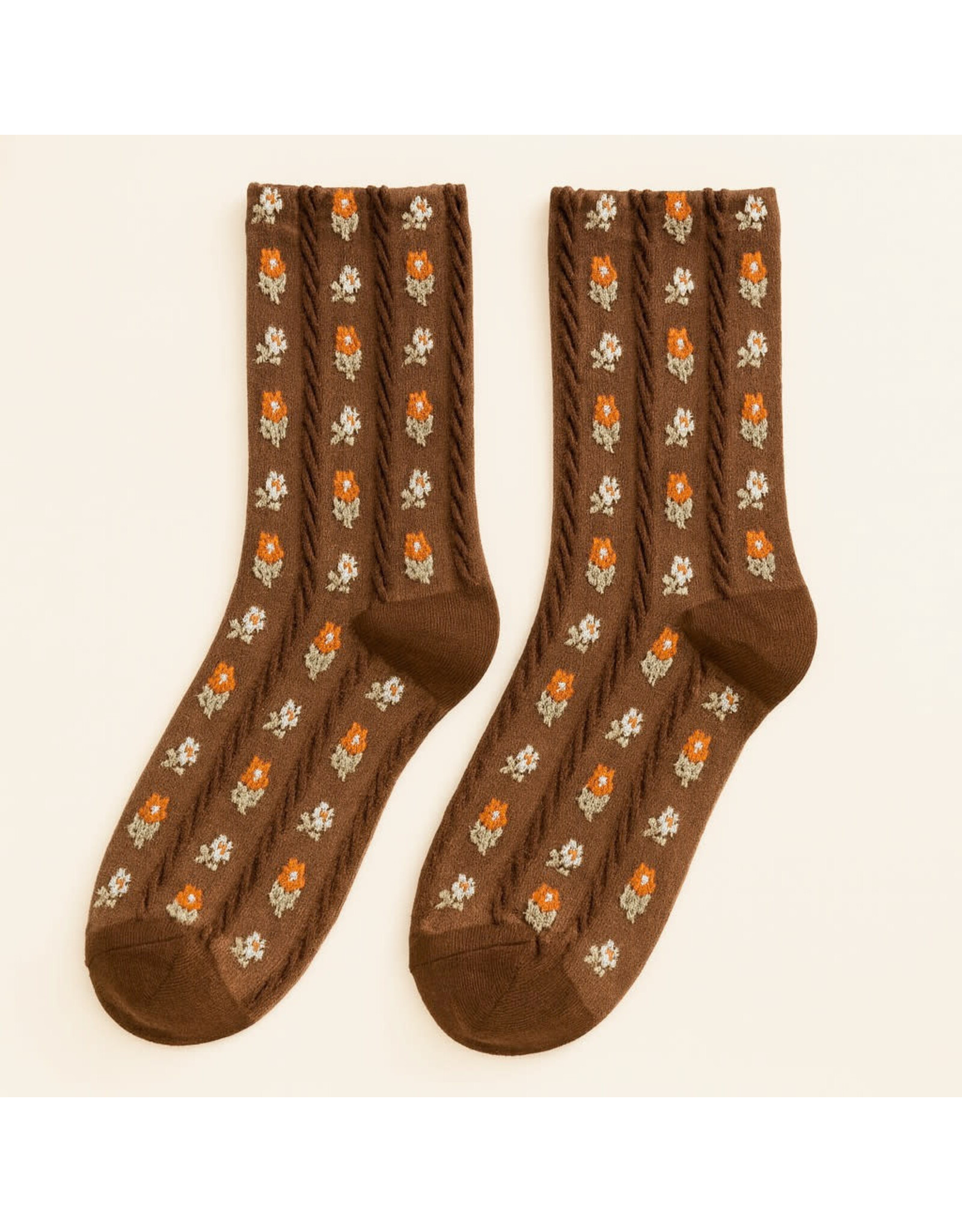 Pika & Bear Pika & Bear - "Chloe" Floral Applique and Pointelle Crew Socks (2 pack)
