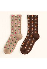 Pika & Bear Pika & Bear - "Chloe" Floral Applique and Pointelle Crew Socks (2 pack)
