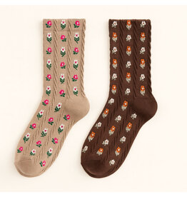 Pika & Bear Pika & Bear - "Chloe" Floral Applique and Pointelle Crew Socks (2 pack)