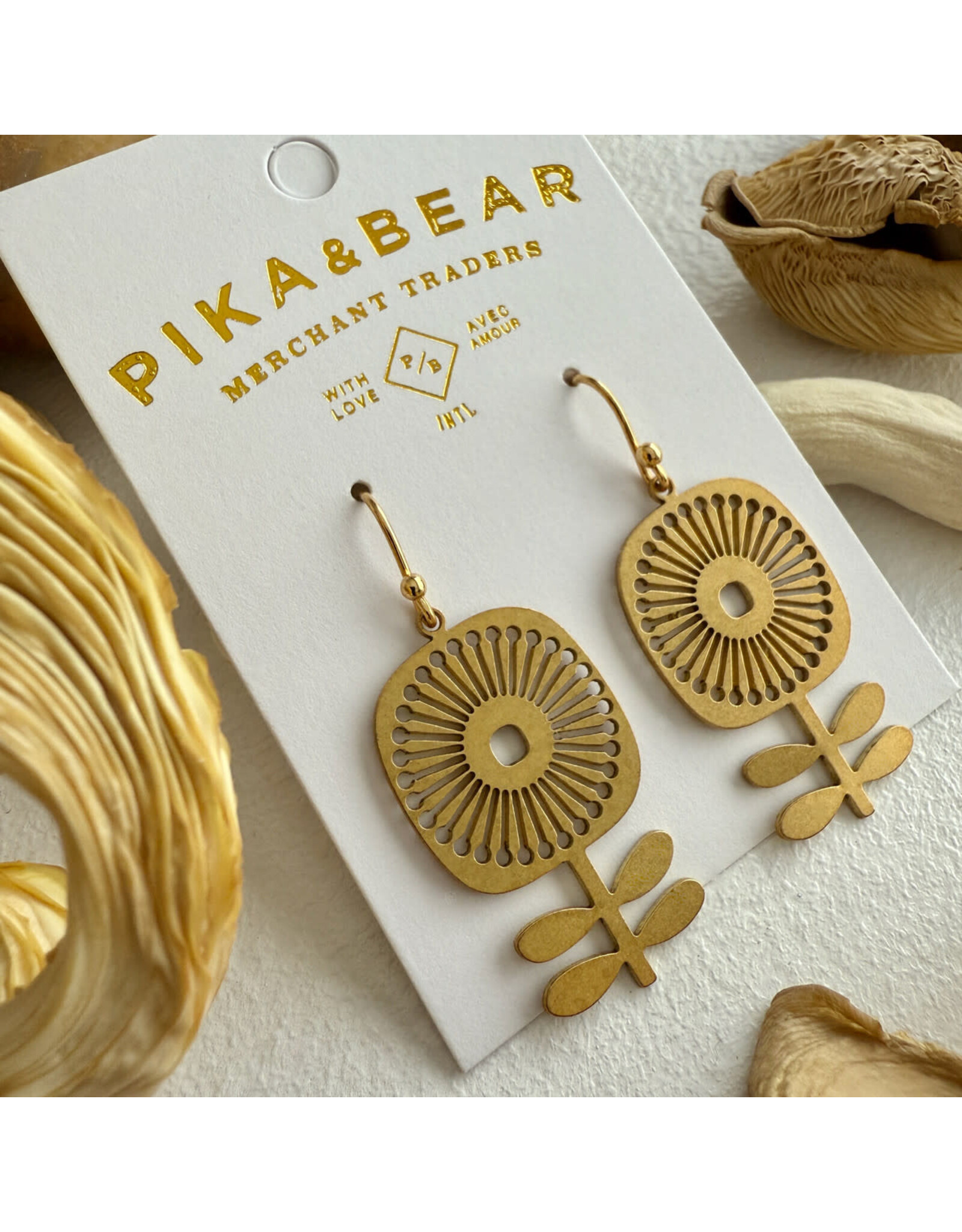 Pika & Bear Pika & Bear - "Blómi" Floral Design Drop Earrings