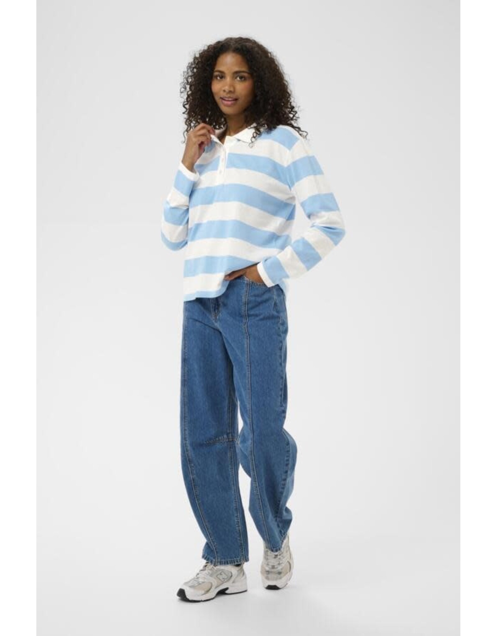 Kaffe Kaffe - Miala Long Sleeve Polo Shirt (Chalk / Powder Blue)