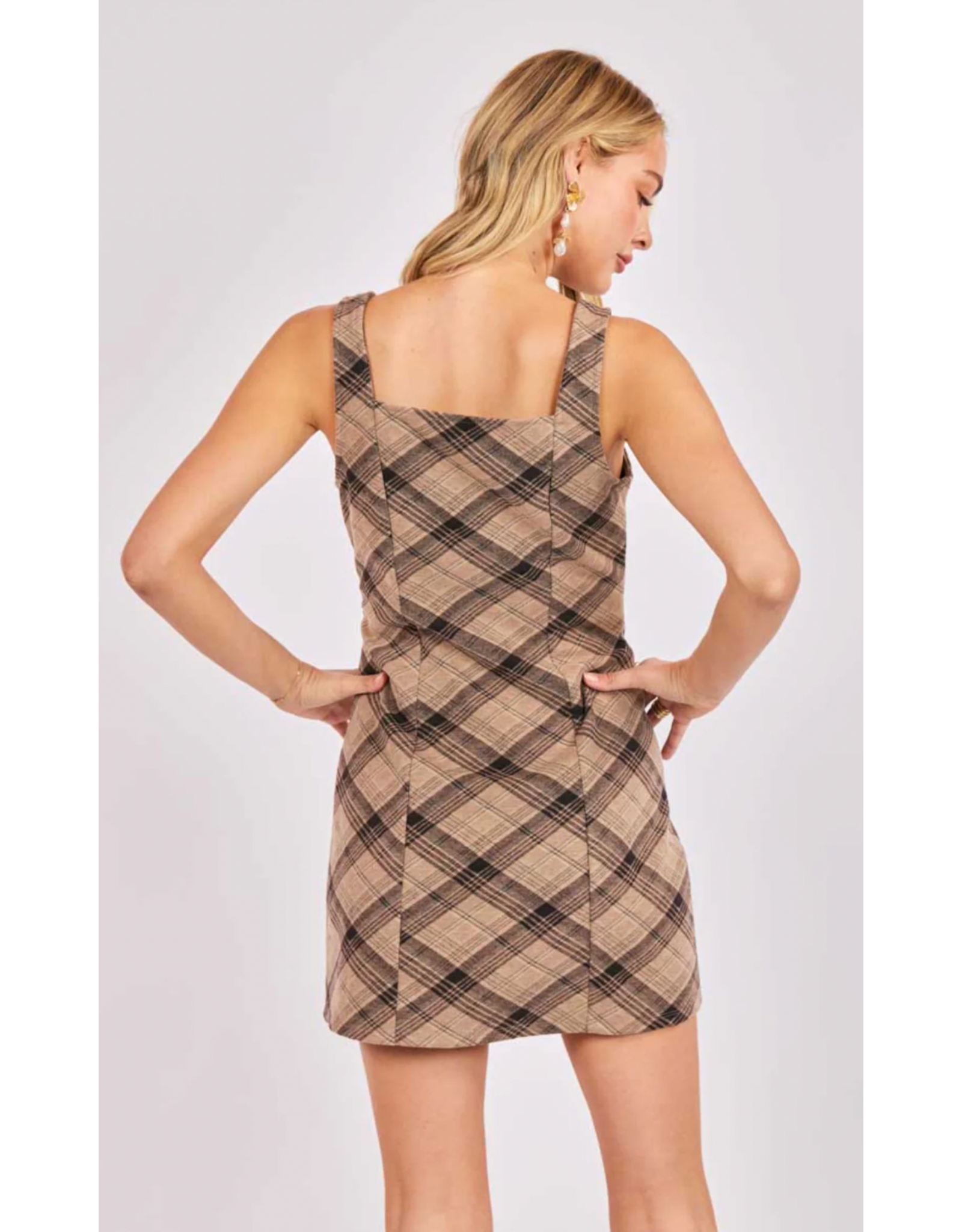 Sadie & Sage Sadie & Sage - Soho Commute Plaid Mini Dress (Brown)