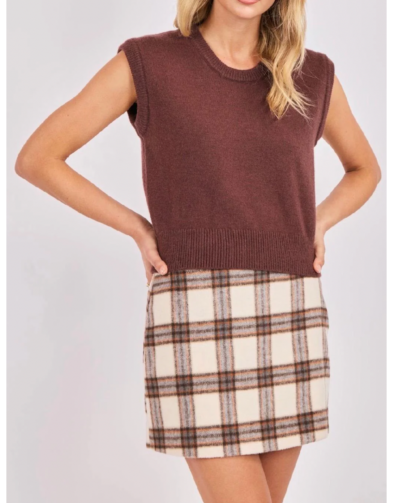 Sadie & Sage Sadie & Sage - Manhattan Hush Plaid Mini Skirt (Cream)