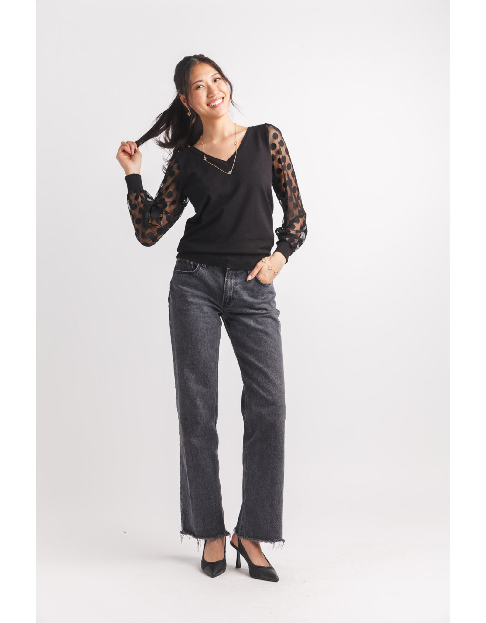 Papillon Papillon - V Neck Sweater with Polka Dot (Black)