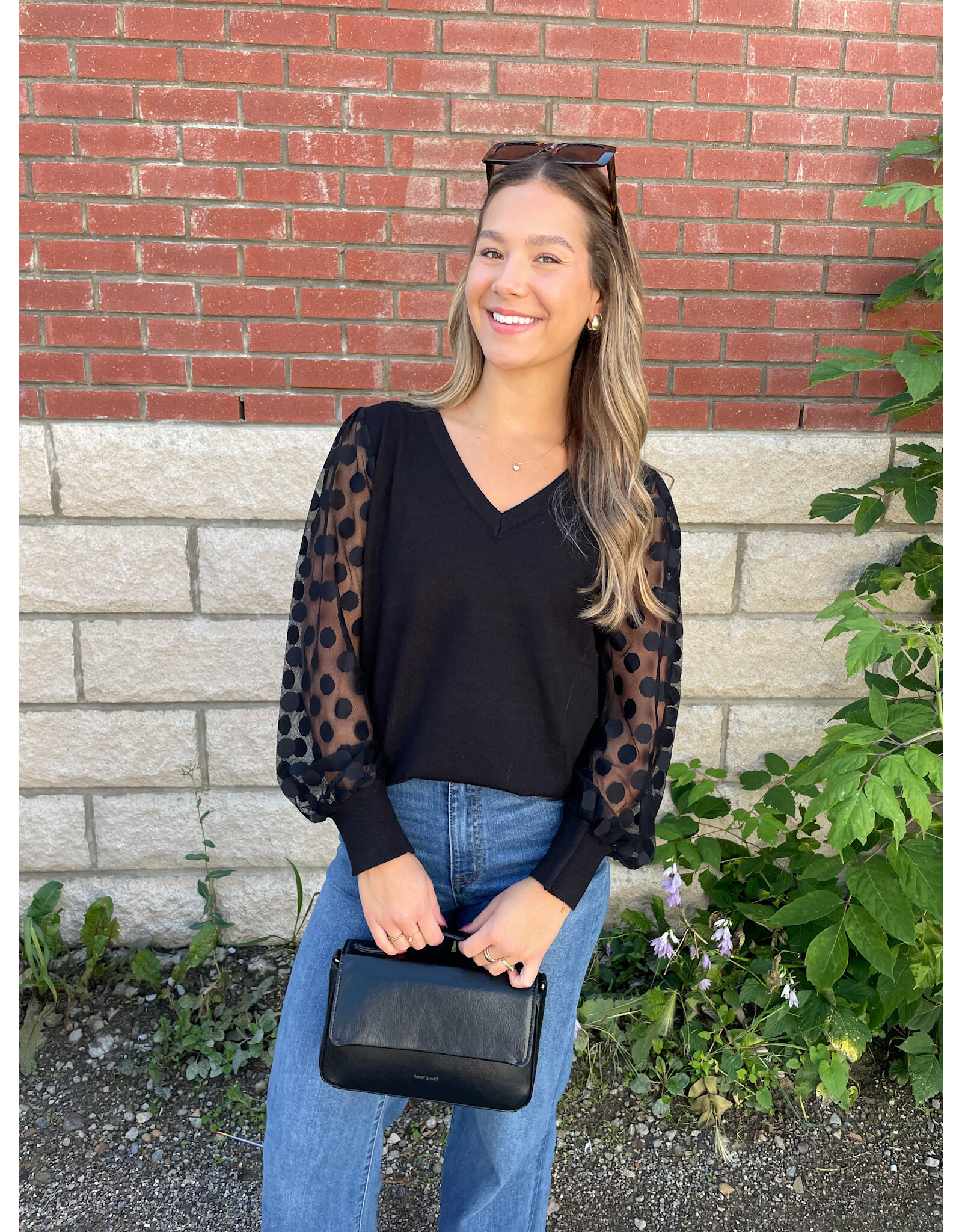 Papillon Papillon - V Neck Sweater with Polka Dot (Black)