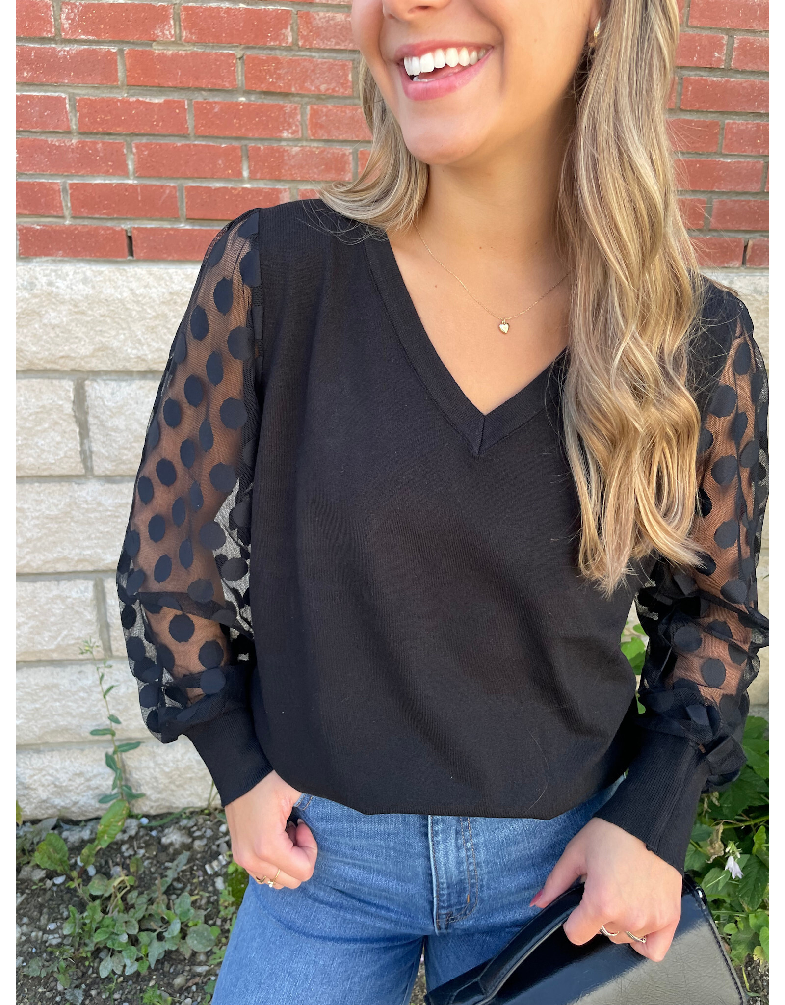 Papillon Papillon - V Neck Sweater with Polka Dot (Black)