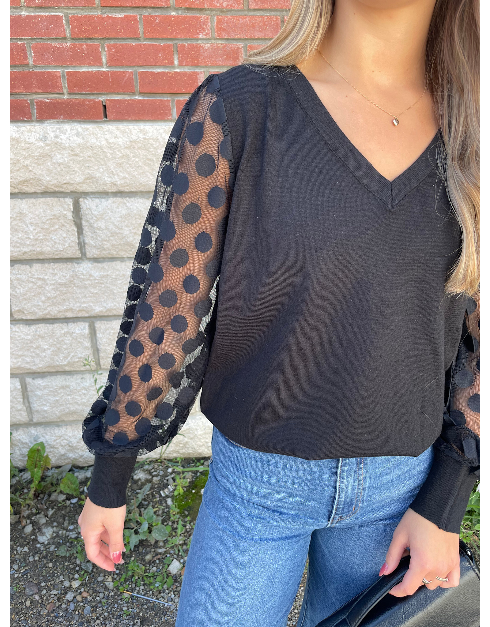 Papillon Papillon - V Neck Sweater with Polka Dot (Black)